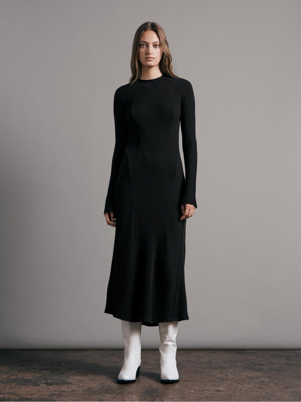 Rag & Bone Long-Sleeve Echo Ribbed Wool Midi Dress New Quiet Luxury Timeless - Picture 7 of 13